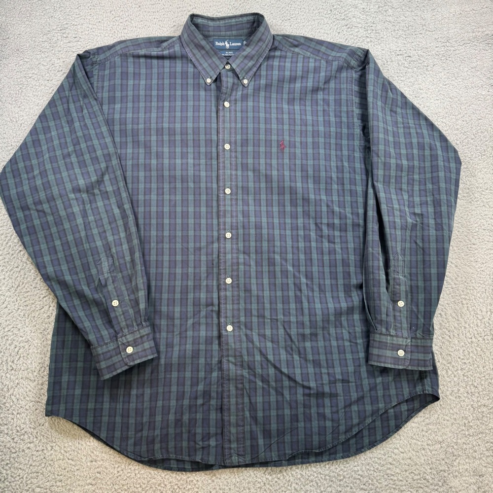 Ralph Lauren Blake‎ Mens XL Plaid Button Down Shirt Green Blue 100% Cotton